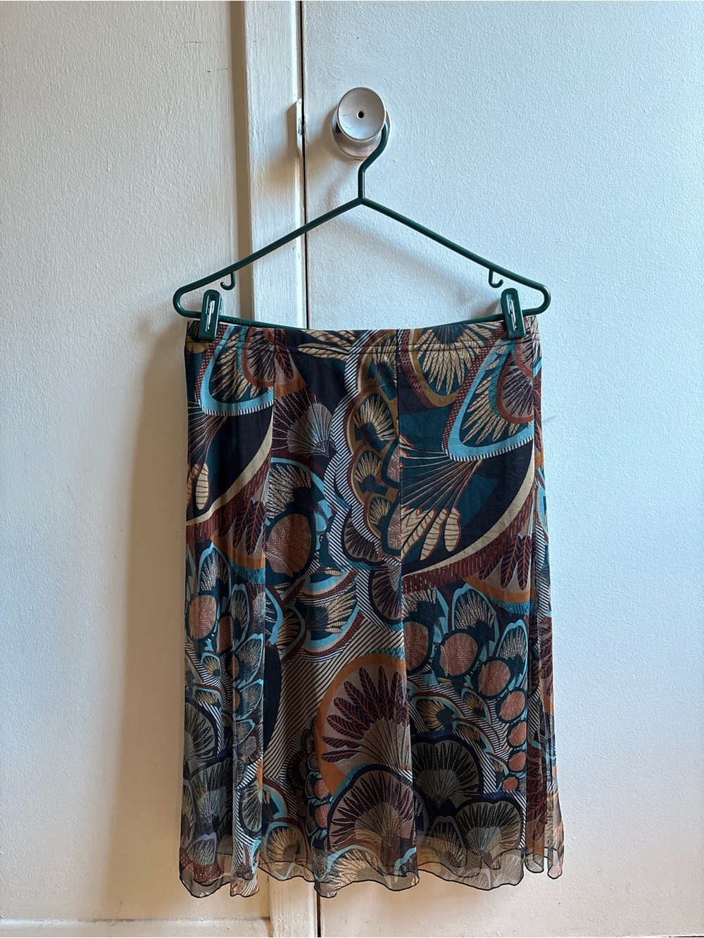 Barba Printed Midi Skirt in Teal and Brown